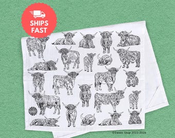 Highland Cow Cotton Tea Towel Kitchen Gift Cottage Core Western Theme