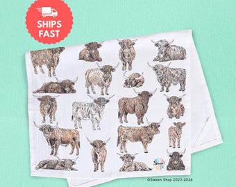 Highland Cow Cotton Tea Towel Kitchen Decor Gift