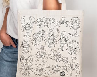 Lobster Canvas Tote Bag gift under 30 for her gift for him summer beach aesthetic tote ocean life summer vibe fisherman Maine seafood foodie