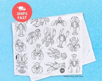 Nautical Lobster Cotton Tea Towel Foodie Kitchen Gift Minimalist Coastal Kitchen Decor, BBQ gift