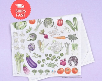 Vegetable Cotton Tea Towel: Gardener Gift, Kitchen Decor