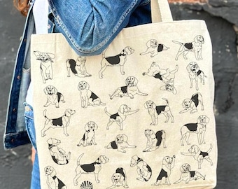 Beagle Canvas Tote Bag gift under 30 for her dog mom dog dad dog lover veterinarian gift for pet lover coworker gift for him market tote