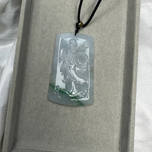 Goddess of Mercy Carving Jadeite Jade Slab Pendant