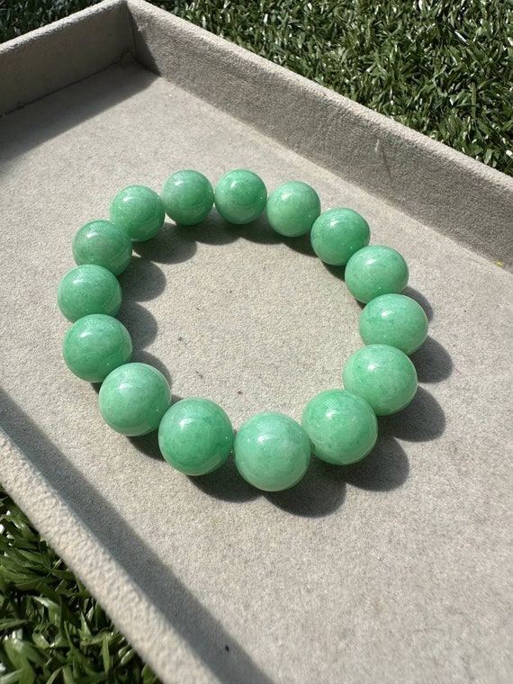 True Natural Apple Green Jadeite Jade Beads Bracelet