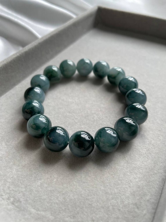 Blue jade beaded bracelet with evil eye pendant healing anxiety gemstone  women | eBay