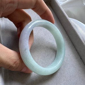 Green with Pale Lavender Spring Jadeite Jade Bangle Size 53.3 (Fair Translucency)