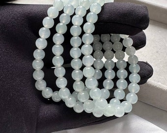 Icy White Jadeite Jade Beads Bracelet (High Translucency)