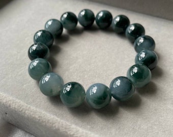 Deep Blue Jadeite Jade with Floating Flowers Beads Bracelet