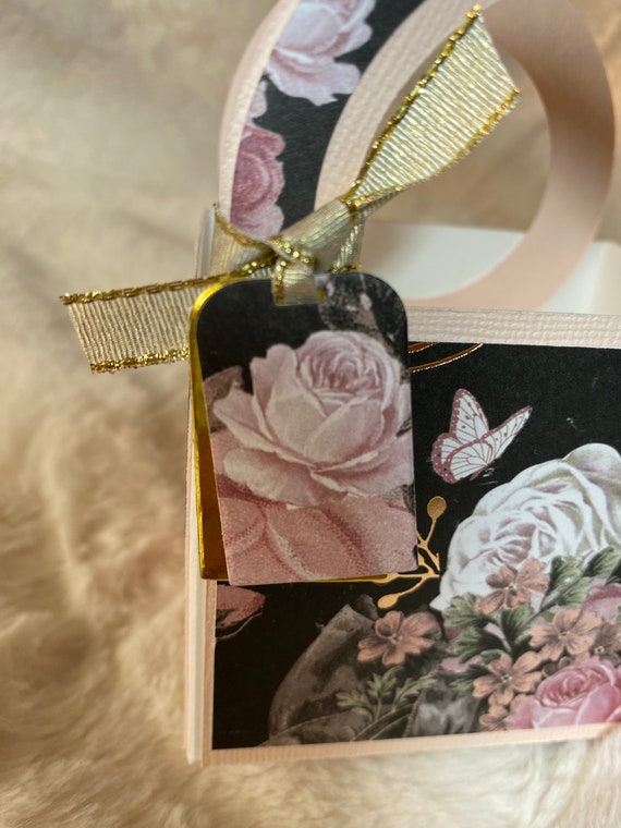 Black Pink and Gold Foil Gift Bag Tissue Paper and Gift Tag 