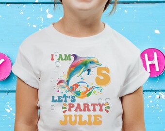 Personalized Dolphin lover birthday shirt, Ocean animal birthday t-shirt, cute dolphin let's party bday shirt, animal lover, rainbow dolphin