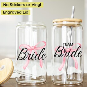 Bridesmaid Gift, Customized Bow Glass Tumbler,Iced Coffee Tumbler,Maid Of Honor Gift, Bachelorette Party, 16oz / 25oz Glass Cup, Bridesmaid