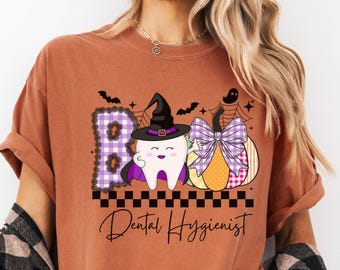Lace Boo Dental Halloween Comfort Colors Shirt, Dental Bow Hygienist Tee, Assistant Tech Halloween Shirt Gift, Dental Office Group Shirt