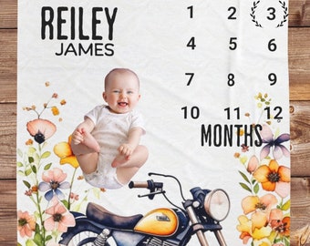 Personalized Dirt bike milestone blanket for girl, Custom Motor cycle Milestone blanket, Dirt bike baby shower gift, motor cycle nursery