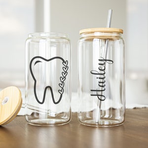 Dental hygienist gift, Orthodontist iced coffee glass, dentist gift, tumbler lid and straw, bulk dentist office gift, Dental assistant gift