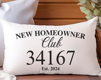Custom New Homeowner Club Zip code Lumbar Pillow, Housewarming gift, Home Decor Pillow accessories, Room Decor, New Home Realtor gift