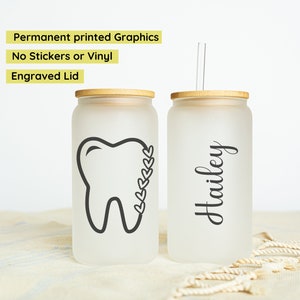 Dental hygienist gift, Orthodontist iced coffee glass, dentist gift, tumbler lid and straw, bulk dentist office gift, Dental assistant gift
