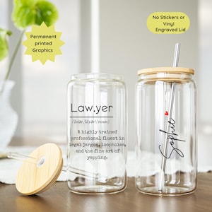 Custom Lawyer Glass Coffee Cup, Personalized Lawyer Sipper Cup, Law School Student Gift, Law Student Frosted Cup, Future Lawyer Gift, Yapper