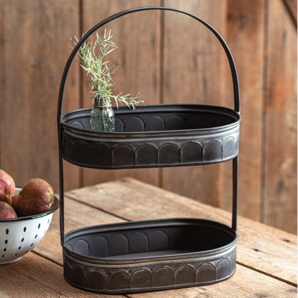 Black Galvanized Two Tiered Oval Tray