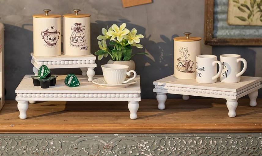 Set of 2 Beaded Distressed White Wooden Risers - Etsy