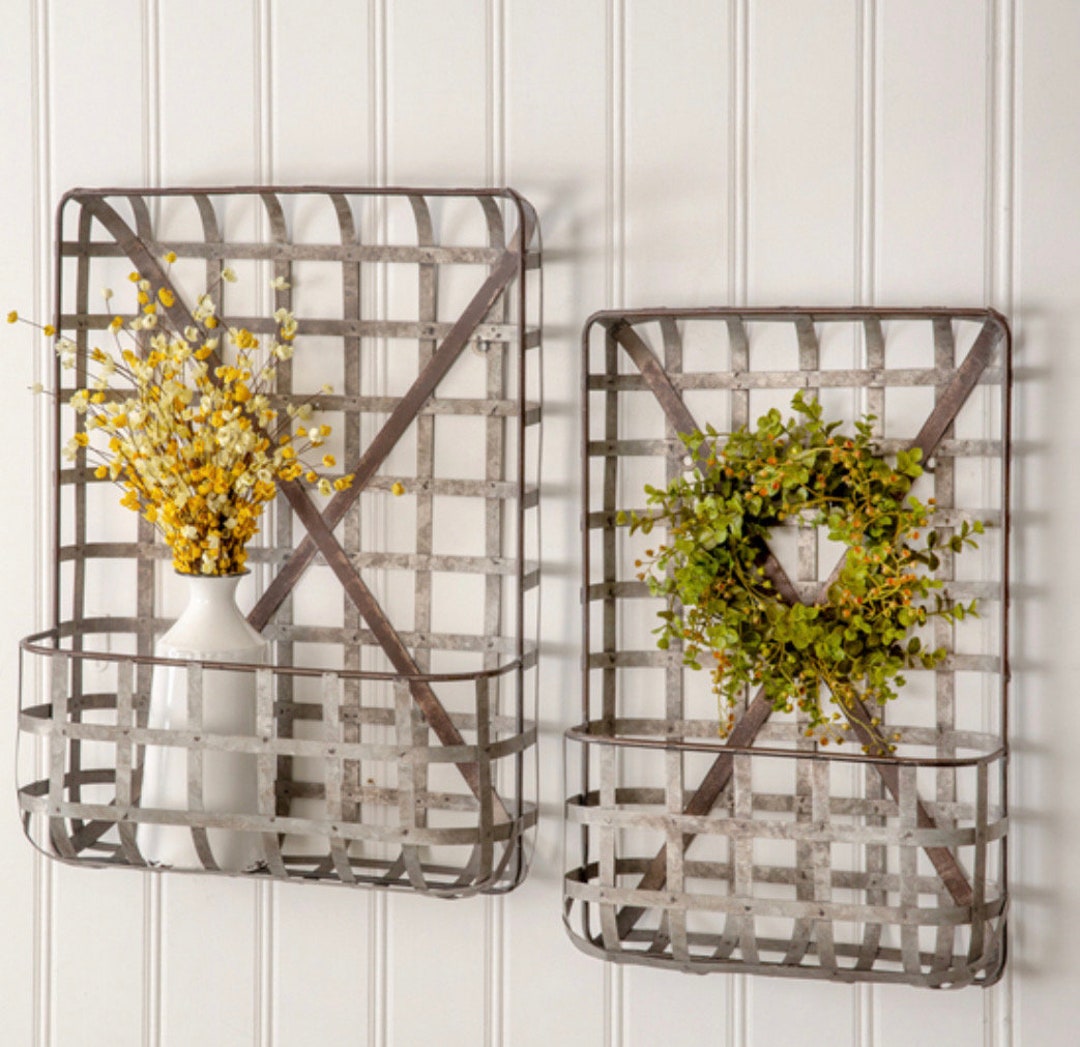 Set of 2 Metal Tobacco Wall Baskets - Etsy