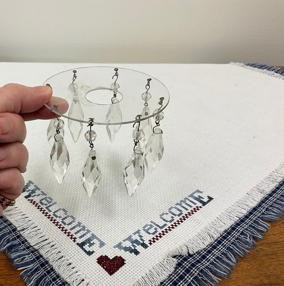 Vintage Crystal Glass Bobeche Candle Wax Drip Catcher With 8 Prisms Etsy