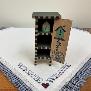 Miniature Doll House Handpainted Cupboard Birdhouse Theme - Artisan made