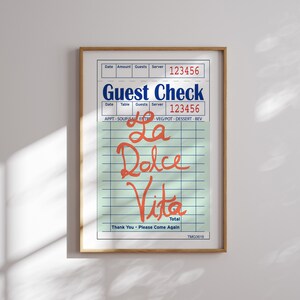 La Dolce Vita Guest Check Poster, Affirmation Wall Art, Orange Wall Art, Bar Cart Wall Art, Guest Check, Trendy Wall Art, Printable, Digital