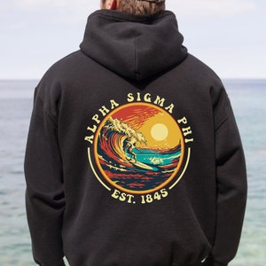 Alpha Sigma Phi Fraternity Hoodie Sweatshirt | Sunset Surfer Alpha Sig Fraternity Hoodie | Soft Comfy Fraternity Sweatshirt Gift