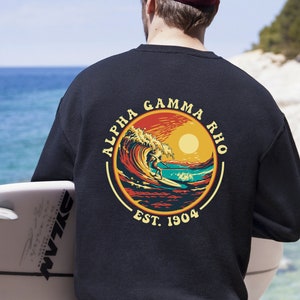 Alpha Gamma Rho Fraternity Crewneck Sweatshirt | Sunset Surfer AGR Frat Sweatshirt | Comfy Fraternity Sweatshirt Gift