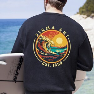 Sigma Chi Fraternity Crewneck Sweatshirt | Sunset Surfer Sigma Chi Frat Sweatshirt | Comfy Fraternity Sweatshirt Gift