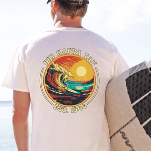 Phi Kappa Tau Fraternity Tshirt | Sunset Surfer Phi Tau Fraternity Shirt | Soft Heavyweight Comfort Colors Fraternity Tshirt