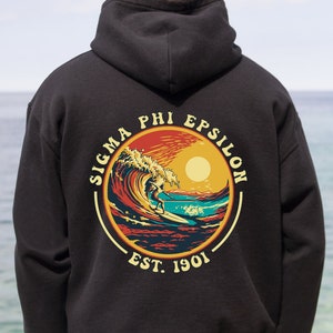 Sigma Phi Epsilon Fraternity Hoodie Sweatshirt | Sunset Surfer SigEp Fraternity Hoodie | Soft Comfy Fraternity Sweatshirt Gift