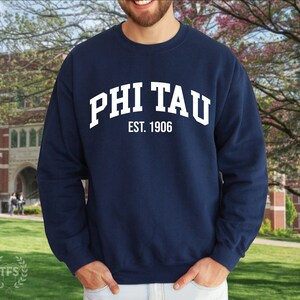 Phi Kappa Tau Fraternity College Comfy Crewneck Sweatshirt | Phi Tau White Varsity Lettering Fraternity Sweatshirt | Phi Tau Sweatshirt