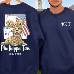 Phi Kappa Tau Fraternity Crewneck Sweatshirt | Golden Retriever Cooler Phi Tau Frat Sweatshirt | Comfy Fraternity Sweatshirt Gift