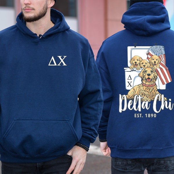 Delta Chi Fraternity Hoodie Sweatshirt | Golden Retriever Cooler Delta Chi Fraternity Hoodie | Soft Comfy Fraternity Sweatshirt Gift