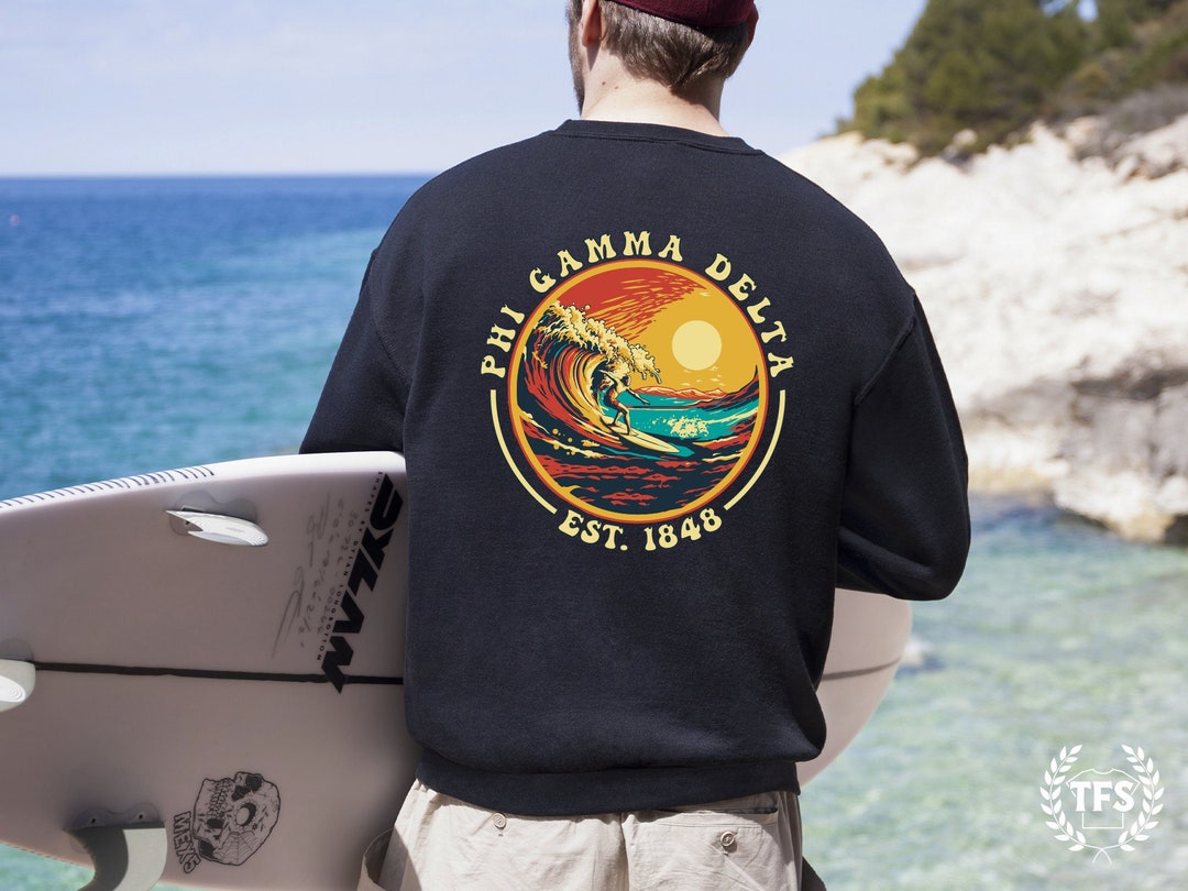 Phi Gamma Delta Fraternity Crewneck Sweatshirt Sunset Surfer FIJI Frat ...