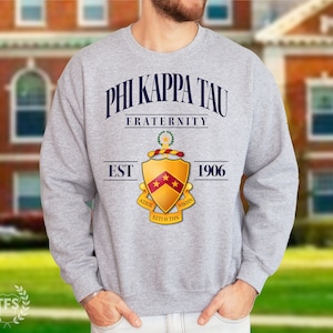 Phi Kappa Tau Fraternity College Comfy Crewneck Sweatshirt | Phi Tau Fraternity Coat of Arms Crest Sweatshirt | Phi Tau Sweatshirt