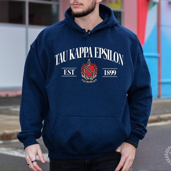 Tau Kappa Epsilon Fraternity College Comfy Soft Hooded Sweatshirt | TKE Fraternity Gift Coat of Arms Crest Graphic Greek Sweatshirt