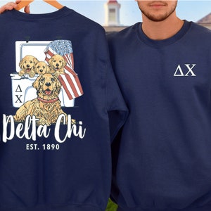 Delta Chi Fraternity Crewneck Sweatshirt | Golden Retriever Cooler Delta Chi Frat Sweatshirt | Comfy Fraternity Sweatshirt Gift