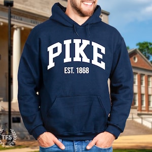 Pi Kappa Alpha Fraternity College Comfy Soft Hooded Sweatshirt | Pike Tau Fraternity White Varsity Text Graphic Greek Life Sweatshirt