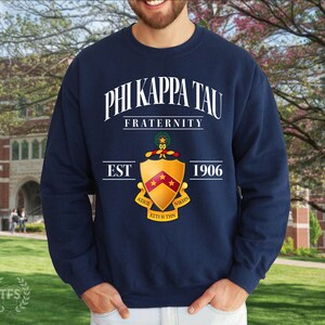 Phi Kappa Tau Fraternity College Comfy Soft Crewneck Sweatshirt | Phi Tau Coat of Arms Crest Logo Fraternity Sweatshirt Gift
