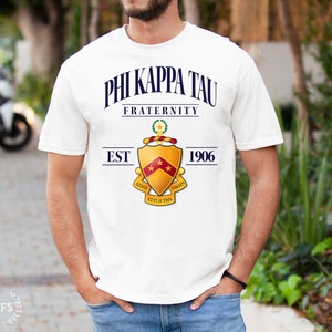 Phi Kappa Tau Fraternity College Comfy Soft Heavyweight T-shirt | Phi Tau Fraternity Greek Life Crest Comfort Colors T-shirt