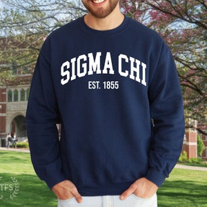 Sigma Chi Fraternity College Comfy Crewneck Sweatshirt | Sigma Chi White Varsity Lettering Fraternity Sweatshirt | Sigma Chi Sweatshirt