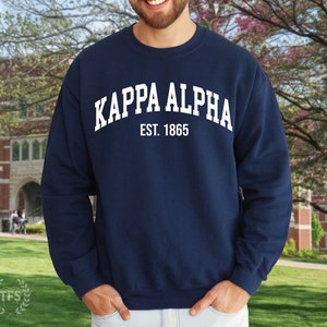 Kappa Alpha Order Fraternity College Comfy Crewneck Sweatshirt | Kappa Alpha White Varsity Lettering Fraternity Sweatshirt