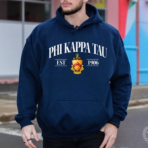 Phi Kappa Tau Fraternity College Comfy Soft Hooded Sweatshirt | Phi Tau Fraternity Gift Coat of Arms Crest Graphic Greek Sweatshirt