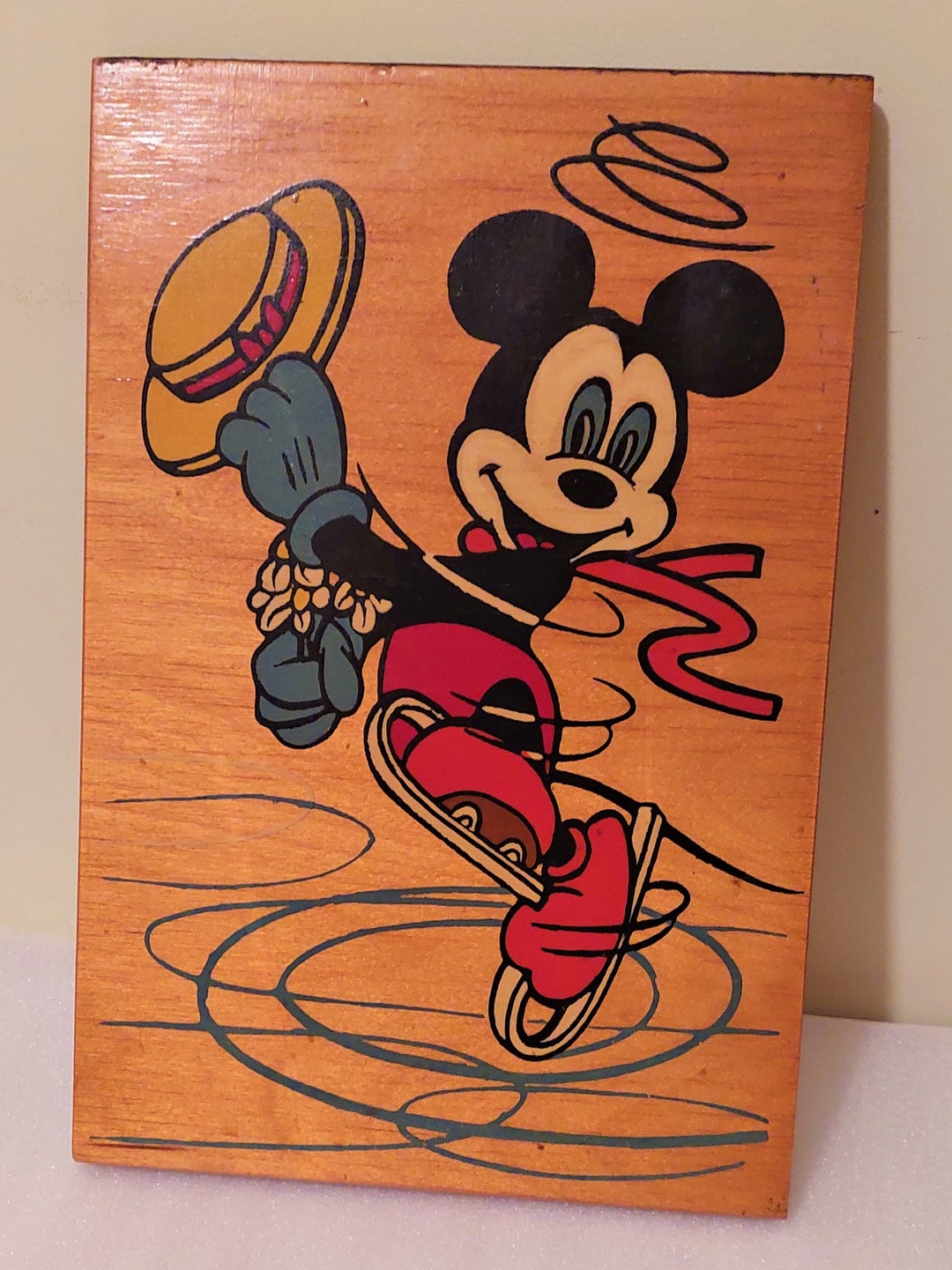 Vintage Disney Wooden Wall Decor Picture Soviet Mickey Mouse Image 1970 ...