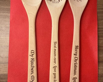 Personalized Wood Spoon - 33cm Cooking Utensil, Laser engraved custom design - Perfect Gift for cooking enthusiast (1 spoon)