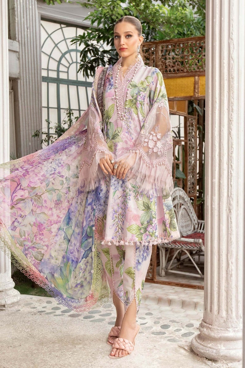 Pakistani Designer Maria B. 3 Piece Stitched Outfit With Chiffon ...