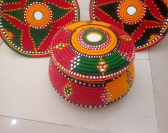 PAKISTANI Handmade unique designs 2 piece Wall Basket and 1 piece hot pot