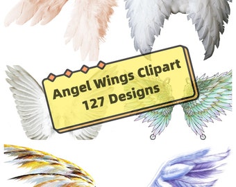 127 Angel Wings Clipart, Feather wings PNG, White/Colourful Fairy heaven Wings, Realistic/Magical Wings, Cricut, Silhouette-Instant Download